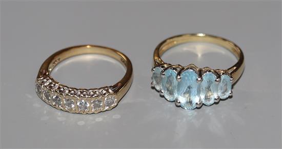 A modern 9ct gold and seven stone diamond ring and other 9ct gold and gem set ring.